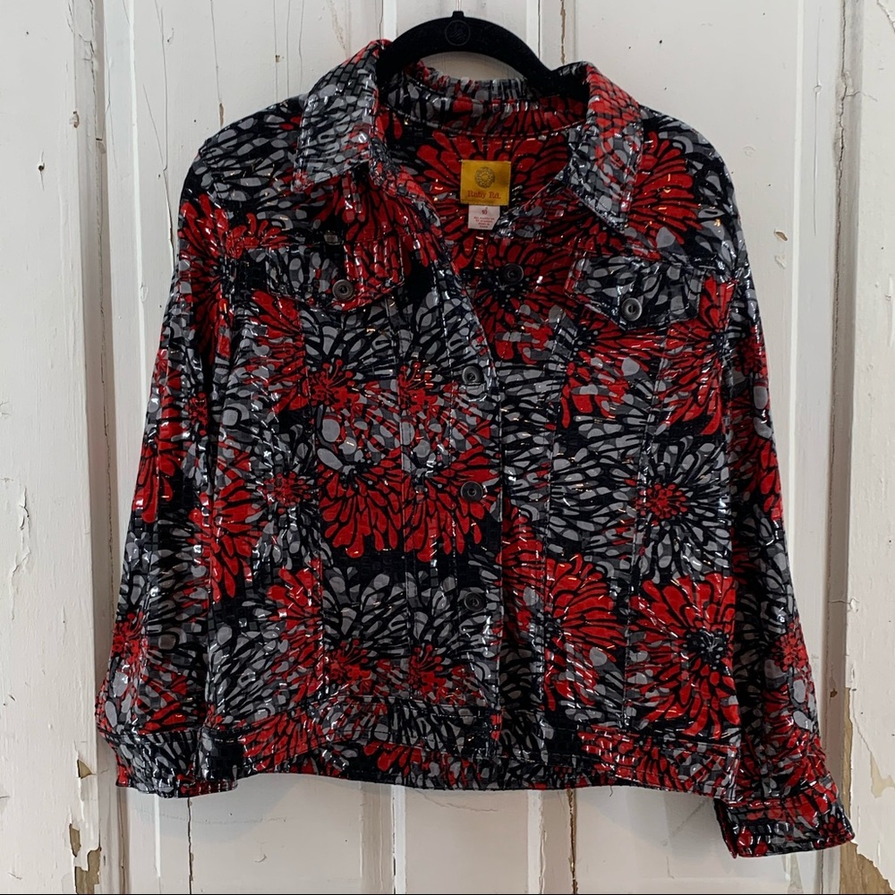 Ruby Rd Shiny Black Red Gray Jacket